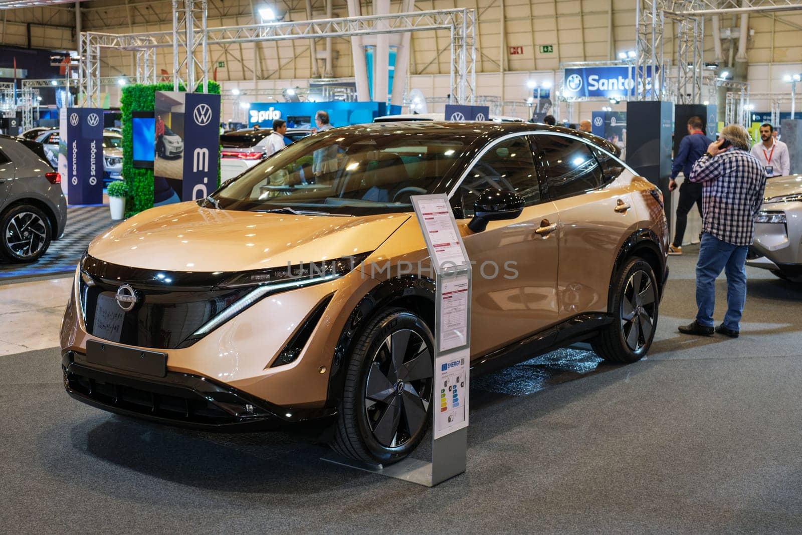 Lisbon, Portugal - May 12, 2023: Nissan Ariya electric car on display at ECAR SHOW - Hybrid and Electric Motor Show