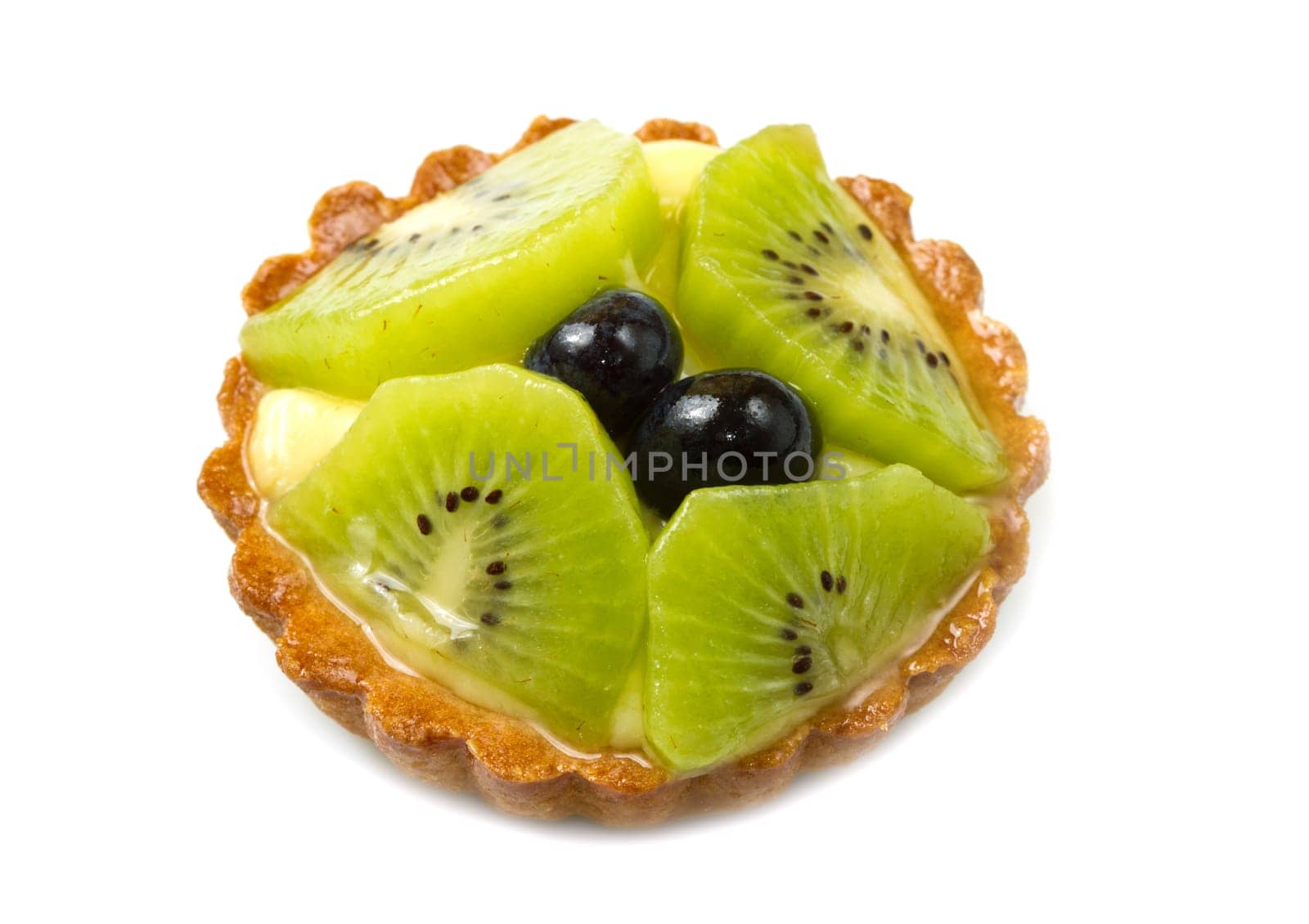 Fresh fruit tart on white background