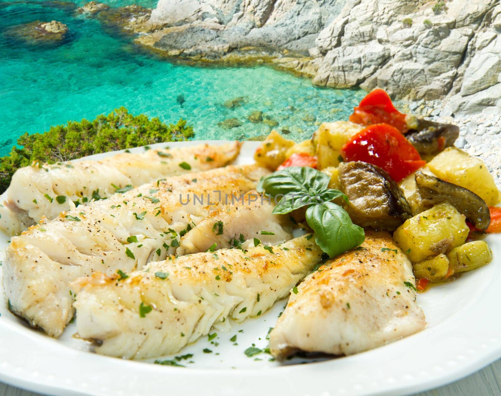 Tasty healthy fish fillet with vegetables