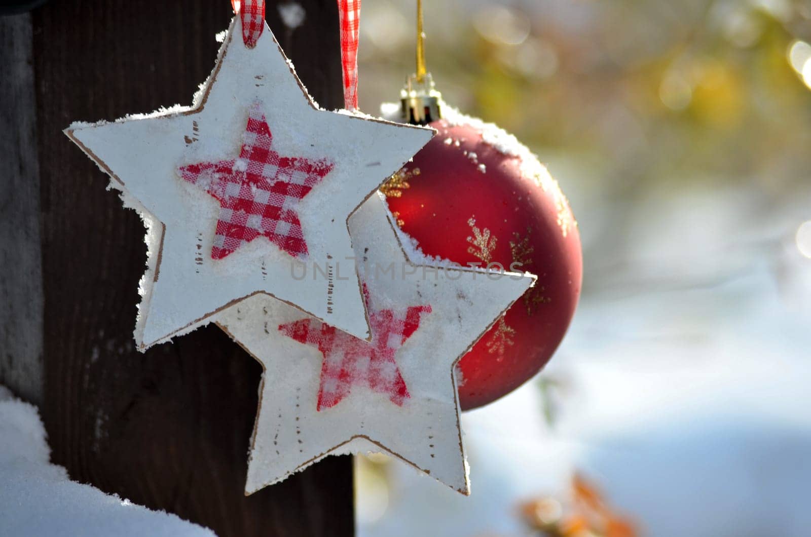 Christmas decoration in the fresh snow