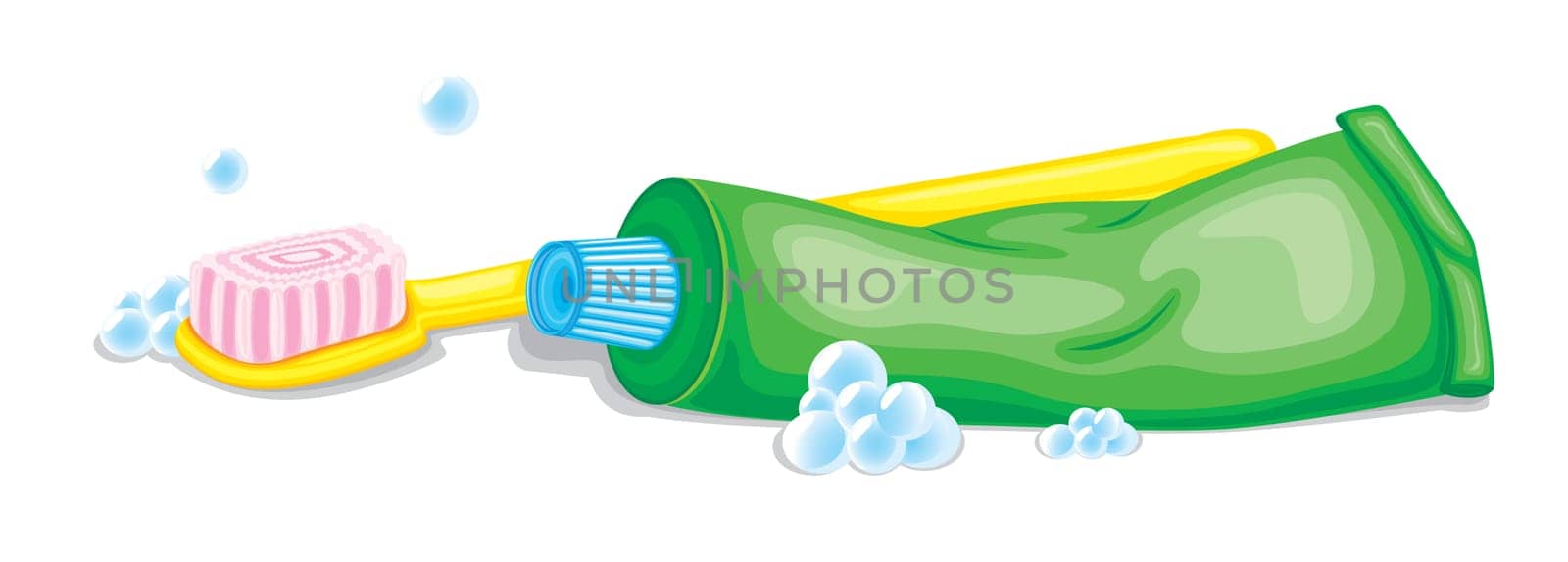 illustration of tooth brush and paste on a white