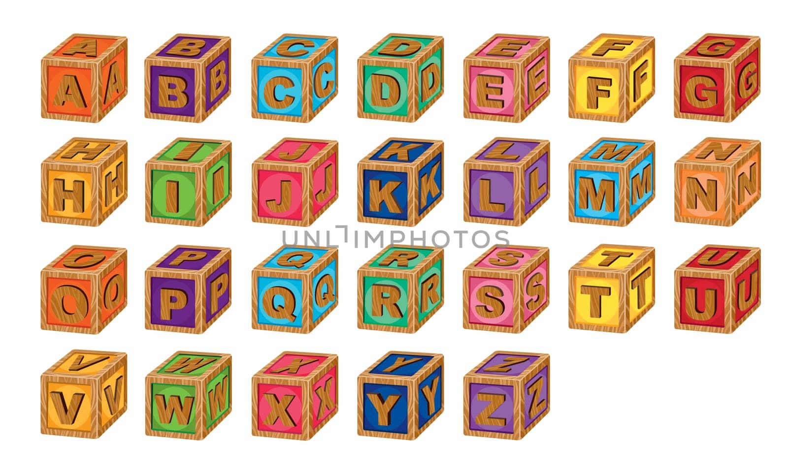 illustration of alphabet cubes on a white background