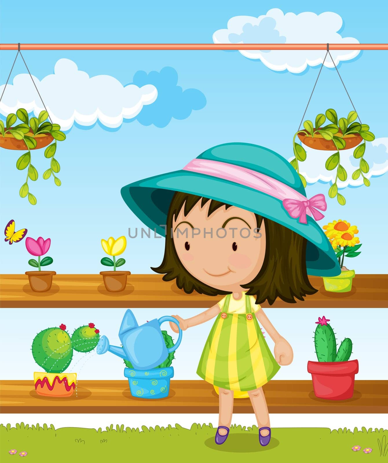 Illustration of a girl gardening