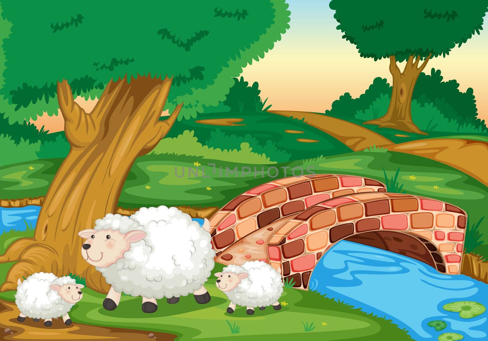 Illustration of sheep in field