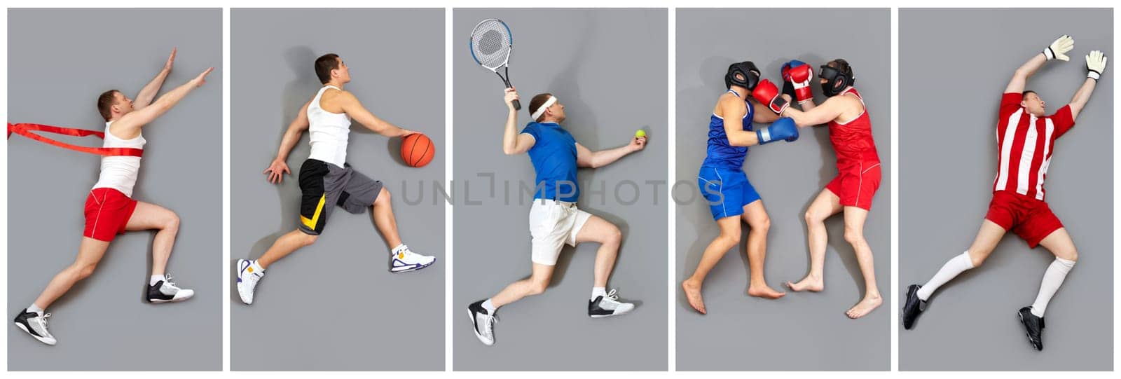 Collage of young men in different sports activities