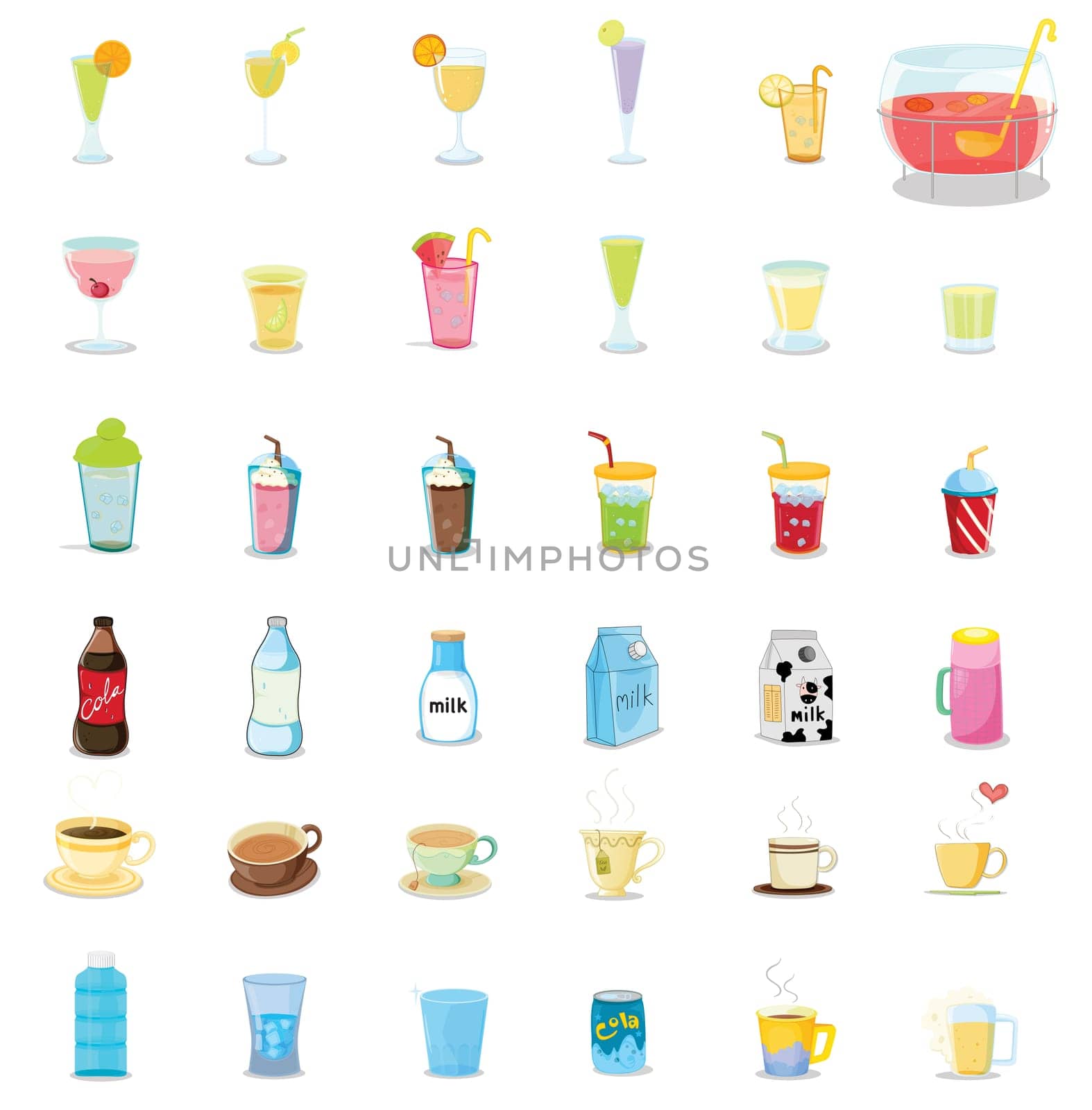 Illustration of mixed drinks on white
