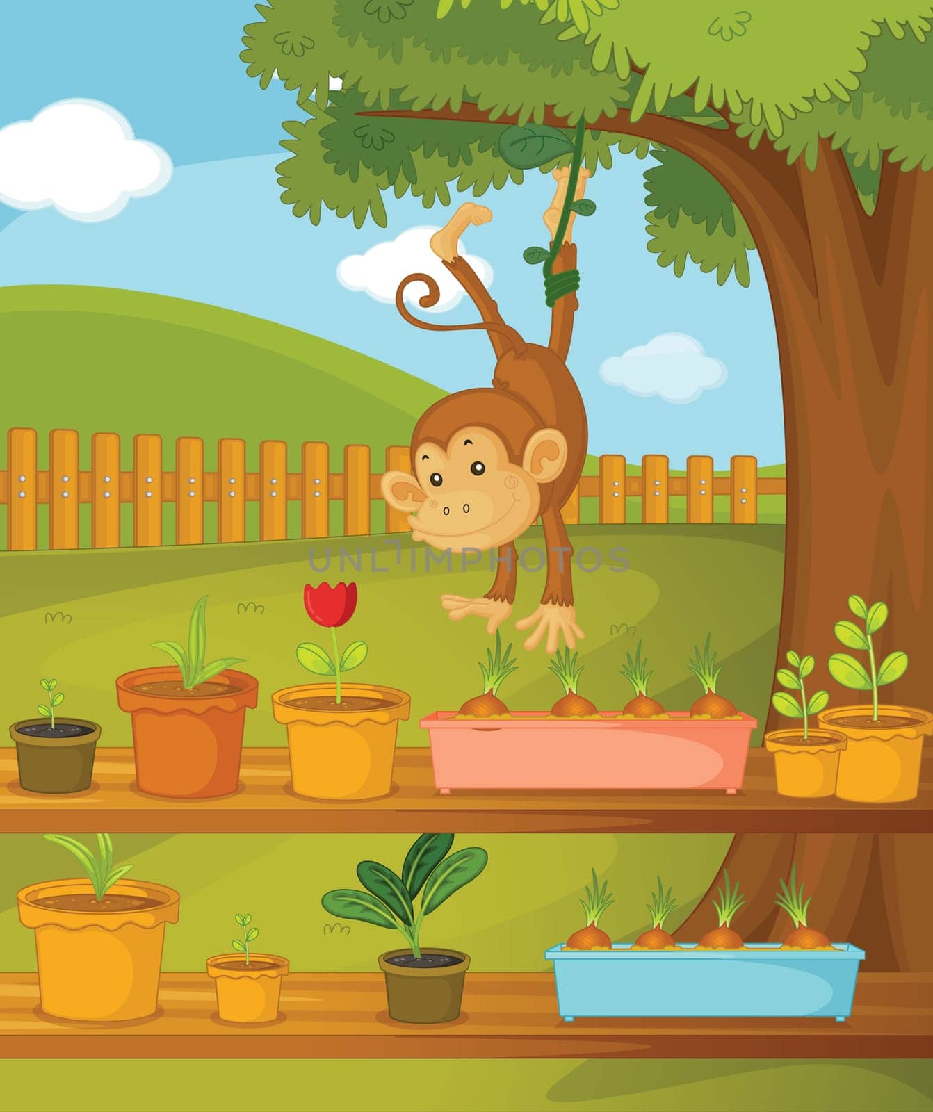 Illustration of monkey in the garden