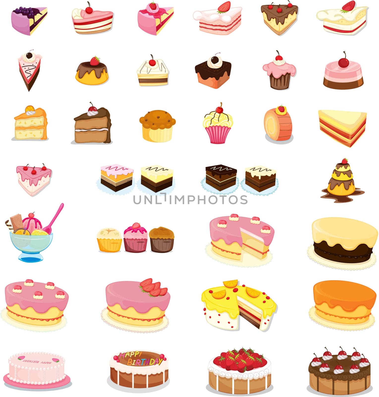 mixed cakes and dessert illustrations