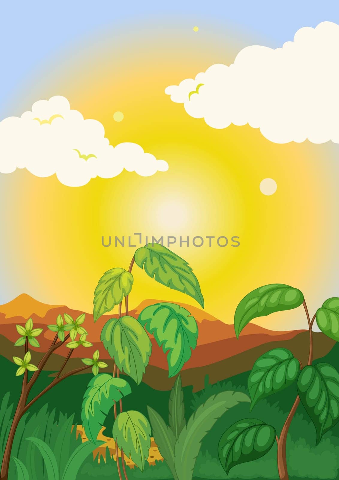 Illustration of plant background with sun