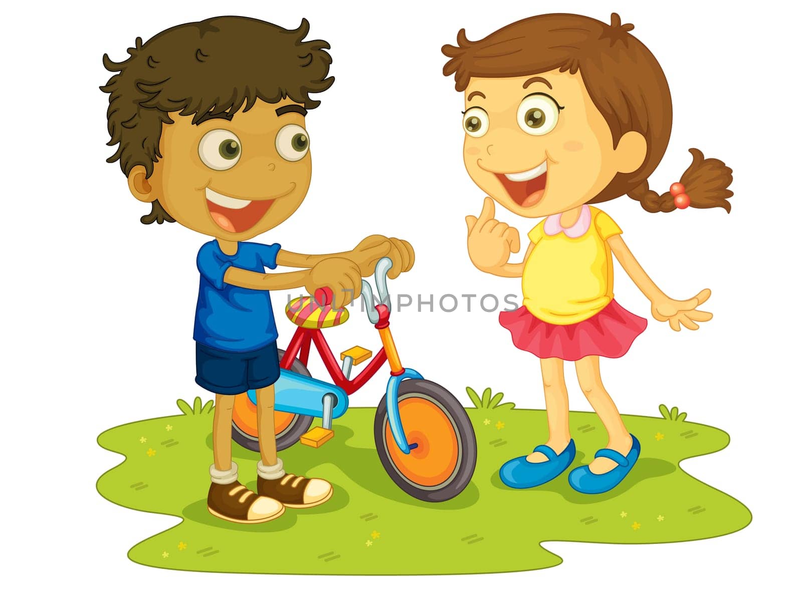 Illustration of children outdoors with bike