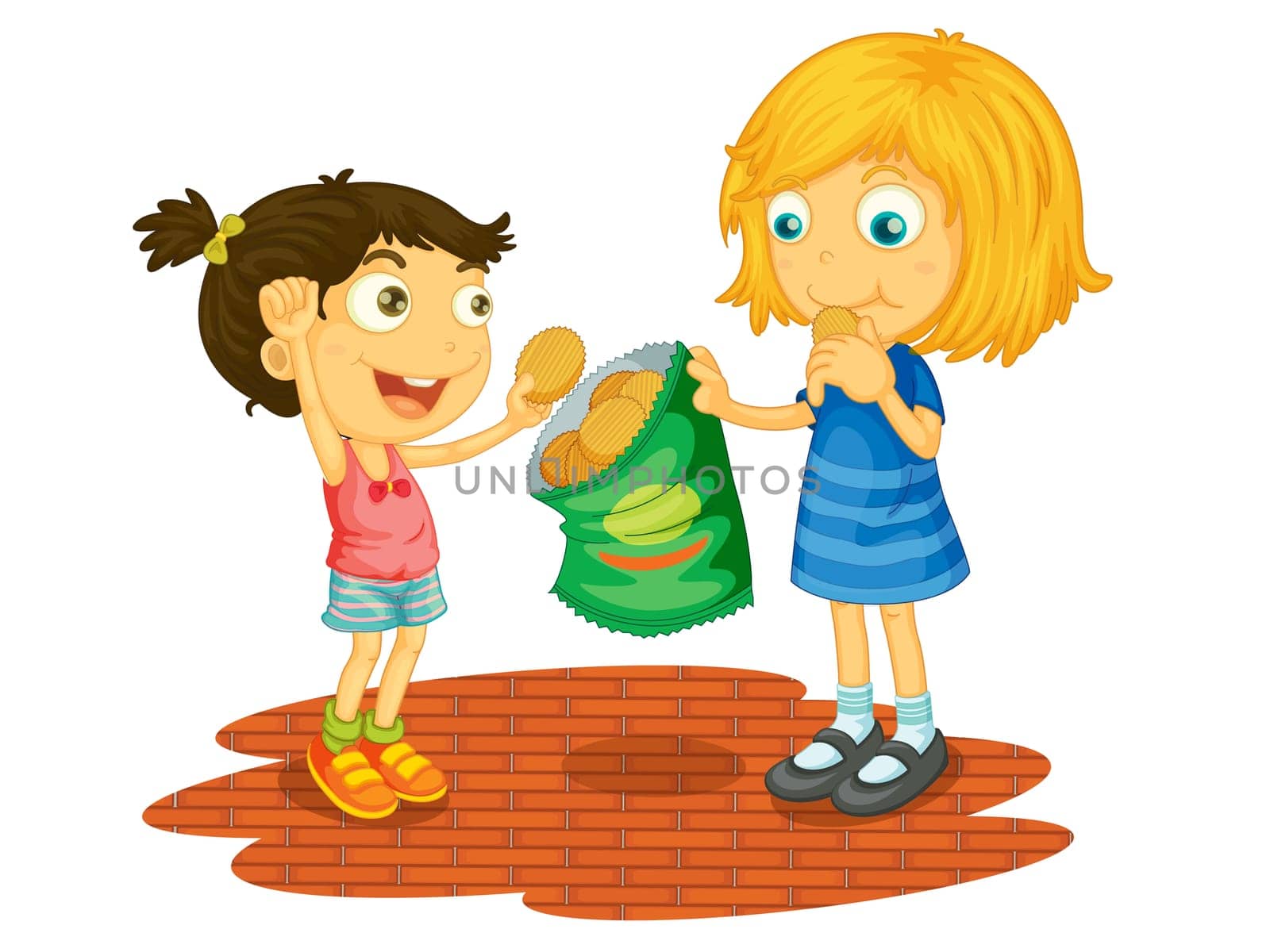 Illustration of children sharing chips