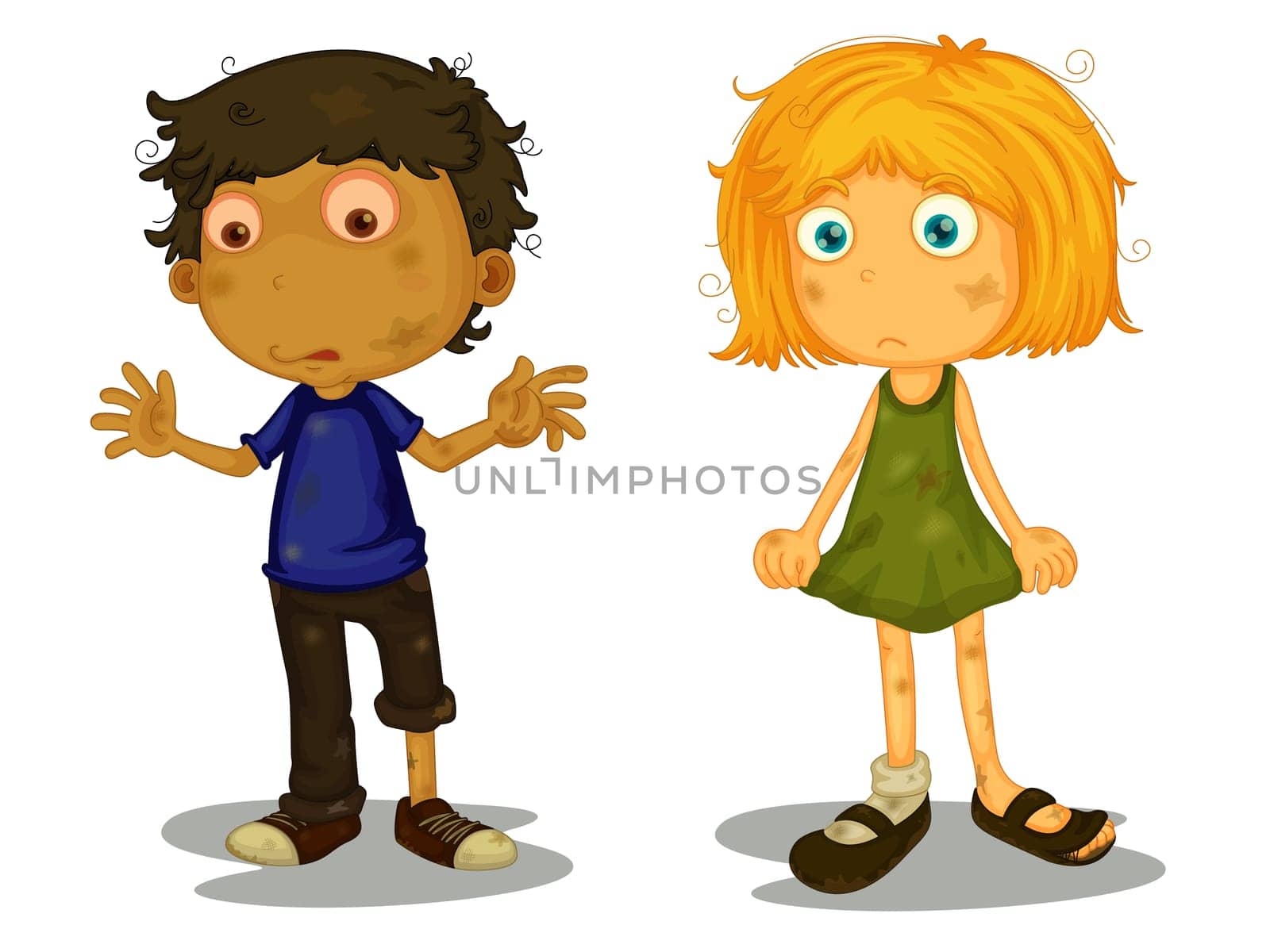 Illustration of homeless children on white