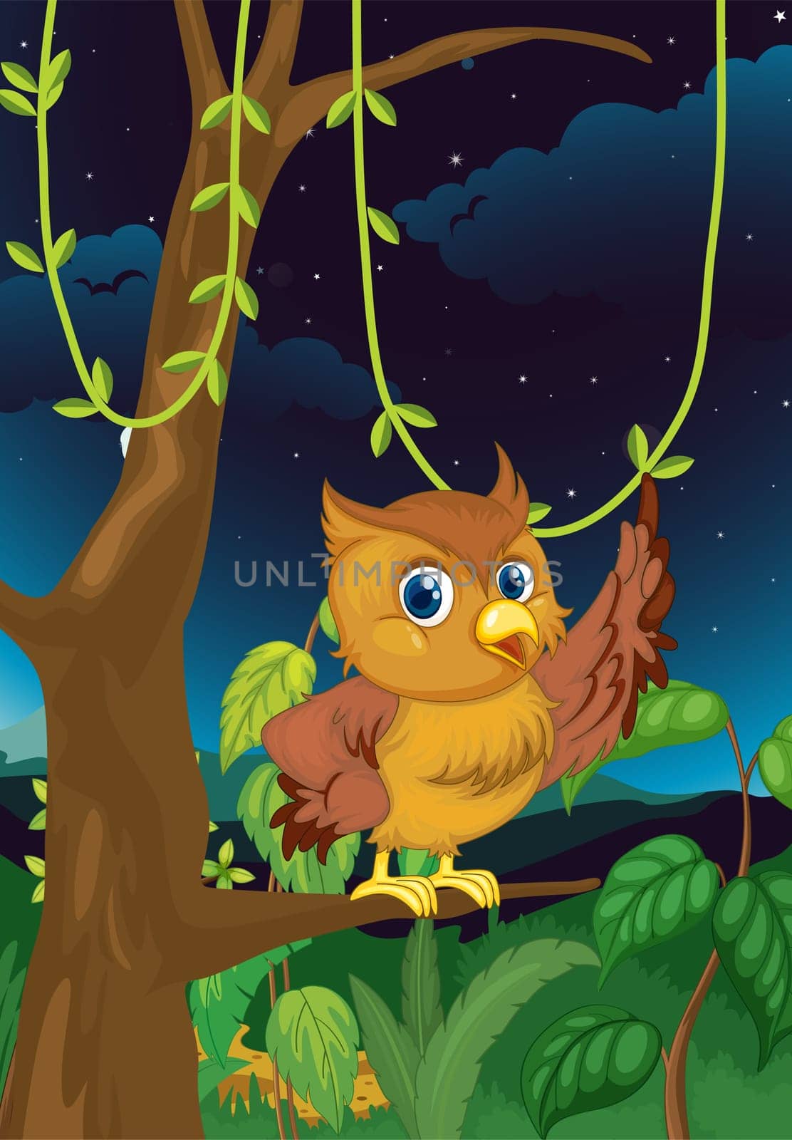 Illustration of an owl at night