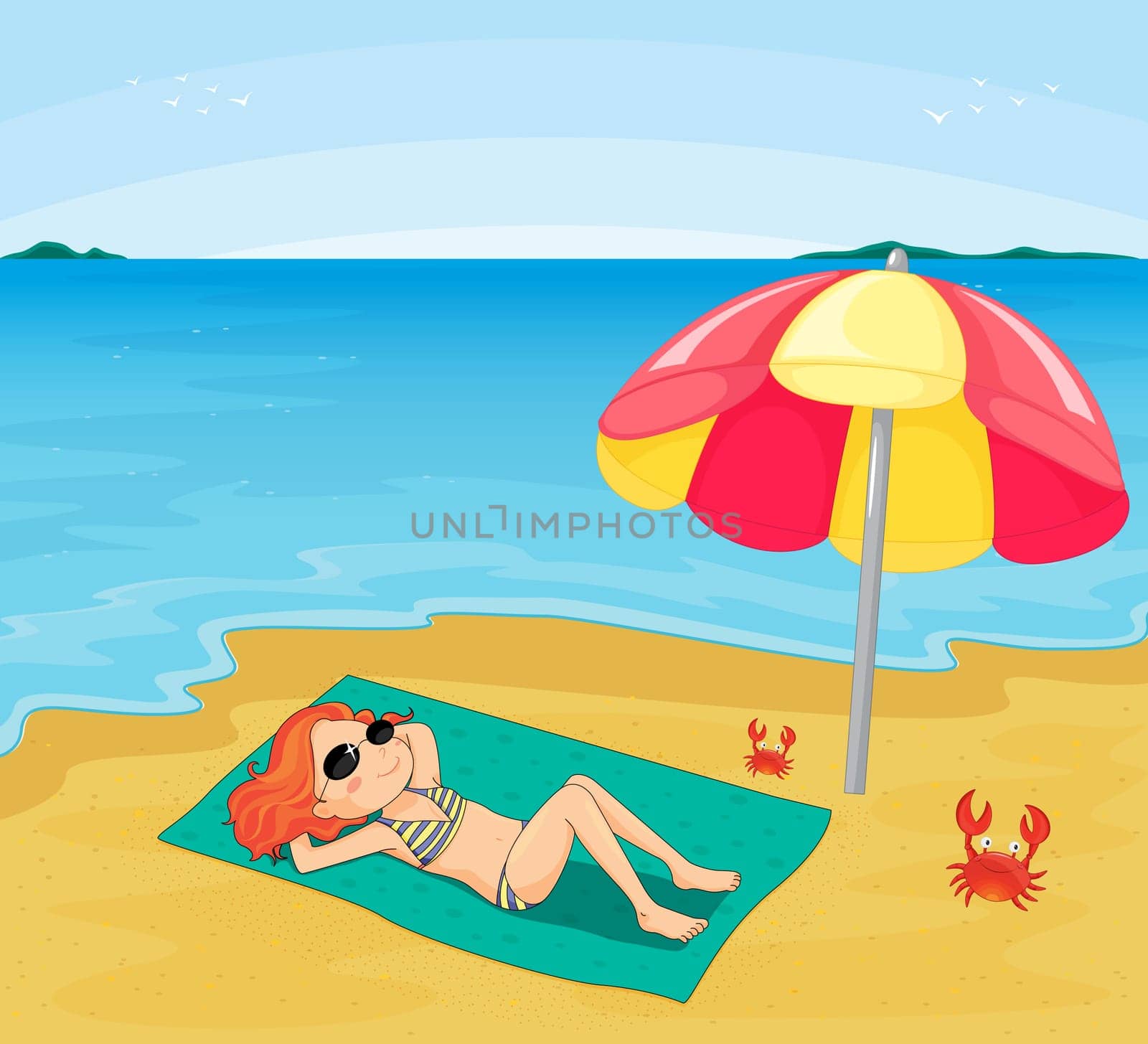 Illustration of girl at the beach