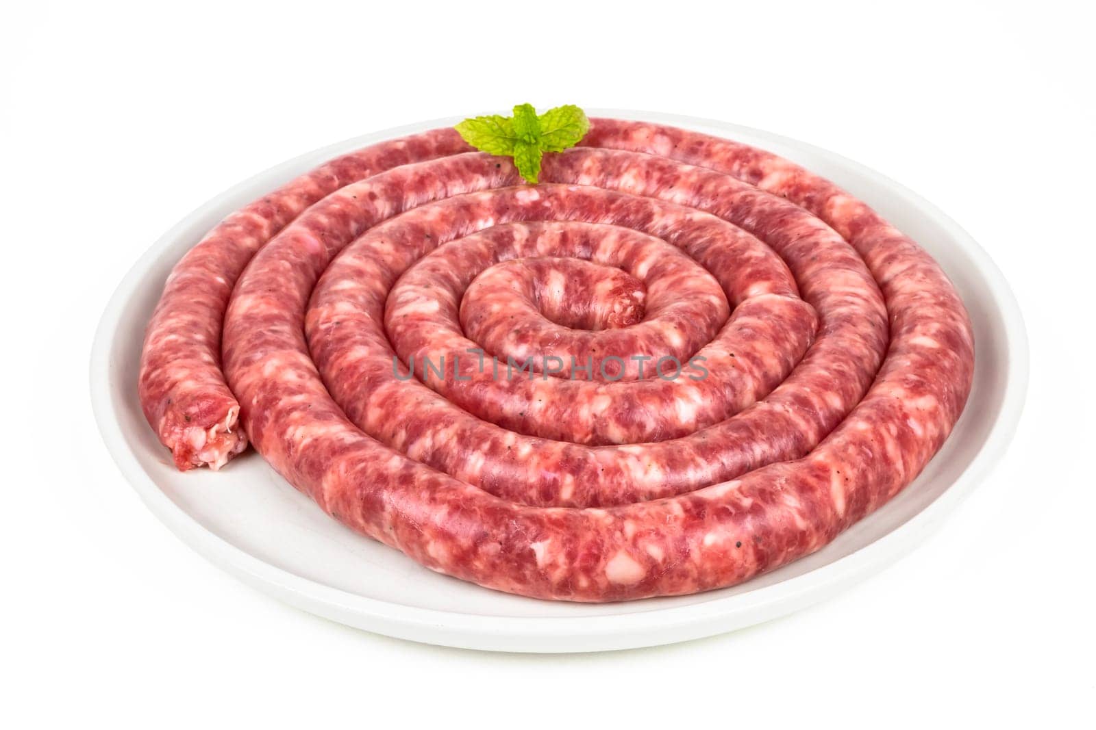 long sausage longaniza of fuets, spanish salami, isolated on a white background