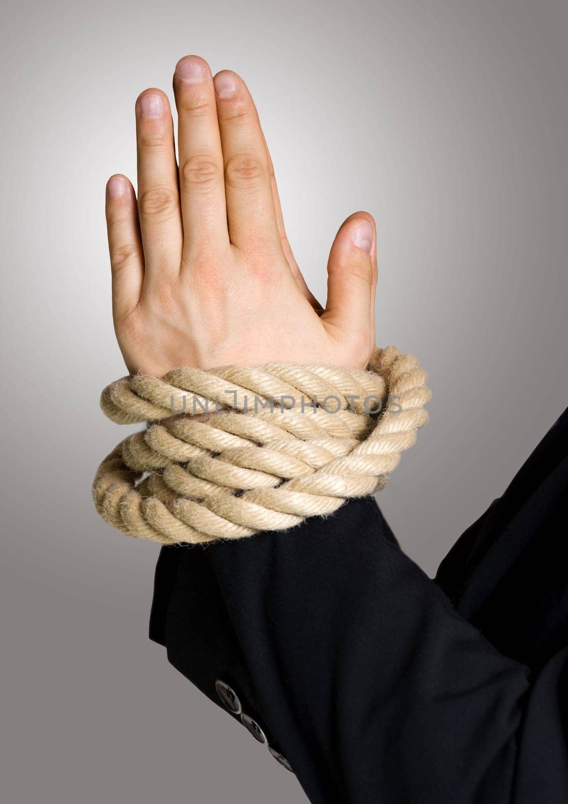 business hands in chain, bond with rope