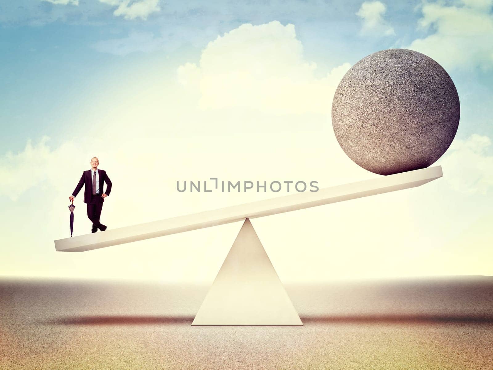 smiling man on false balance