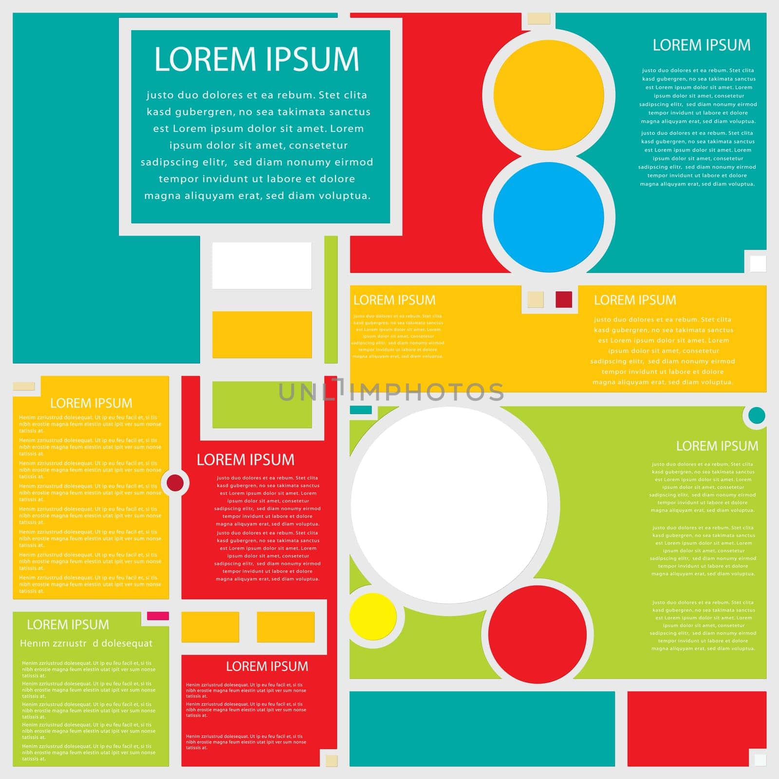 Conceptual  Mondrian style web page design in shapes and colors.
