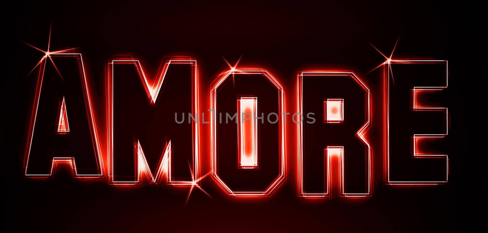 Amore as an illustration in neon light style