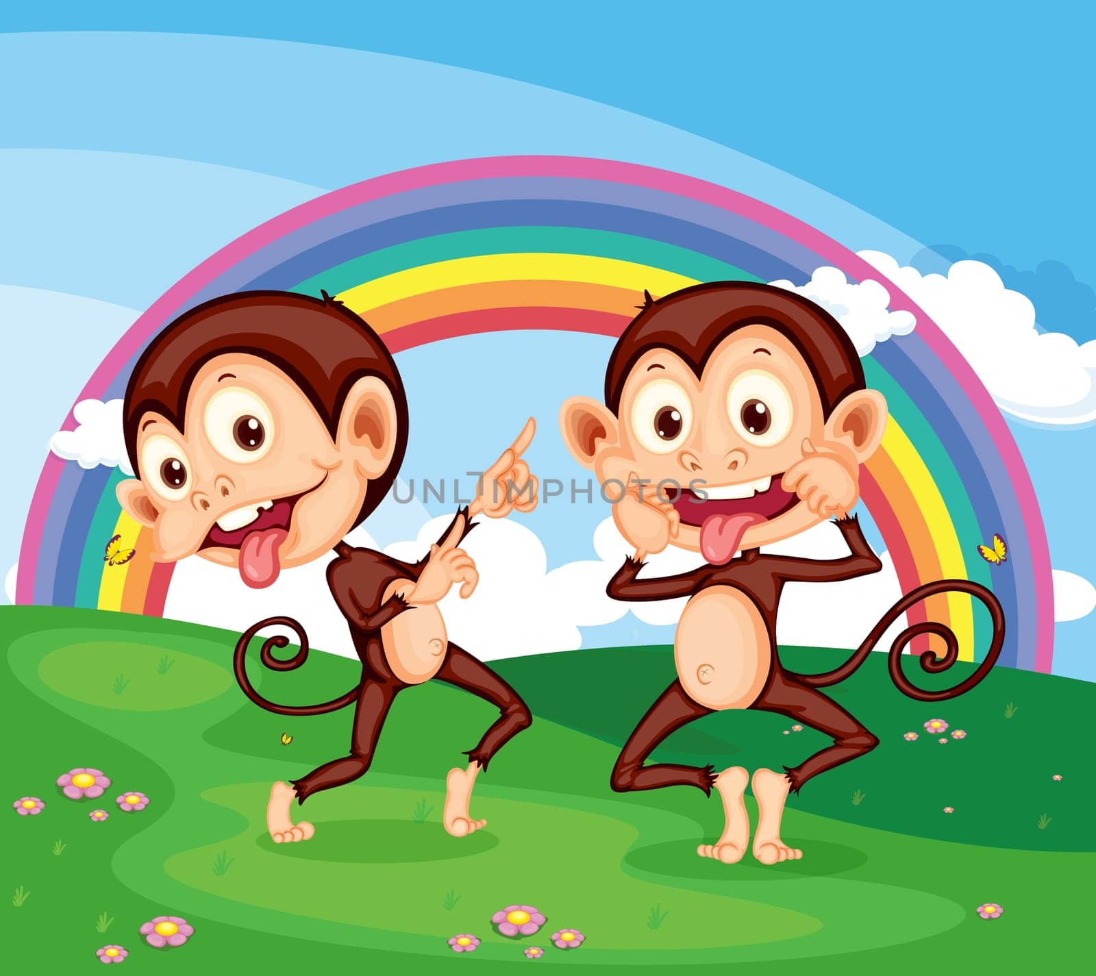 Illustration of 2 cheeky monekys