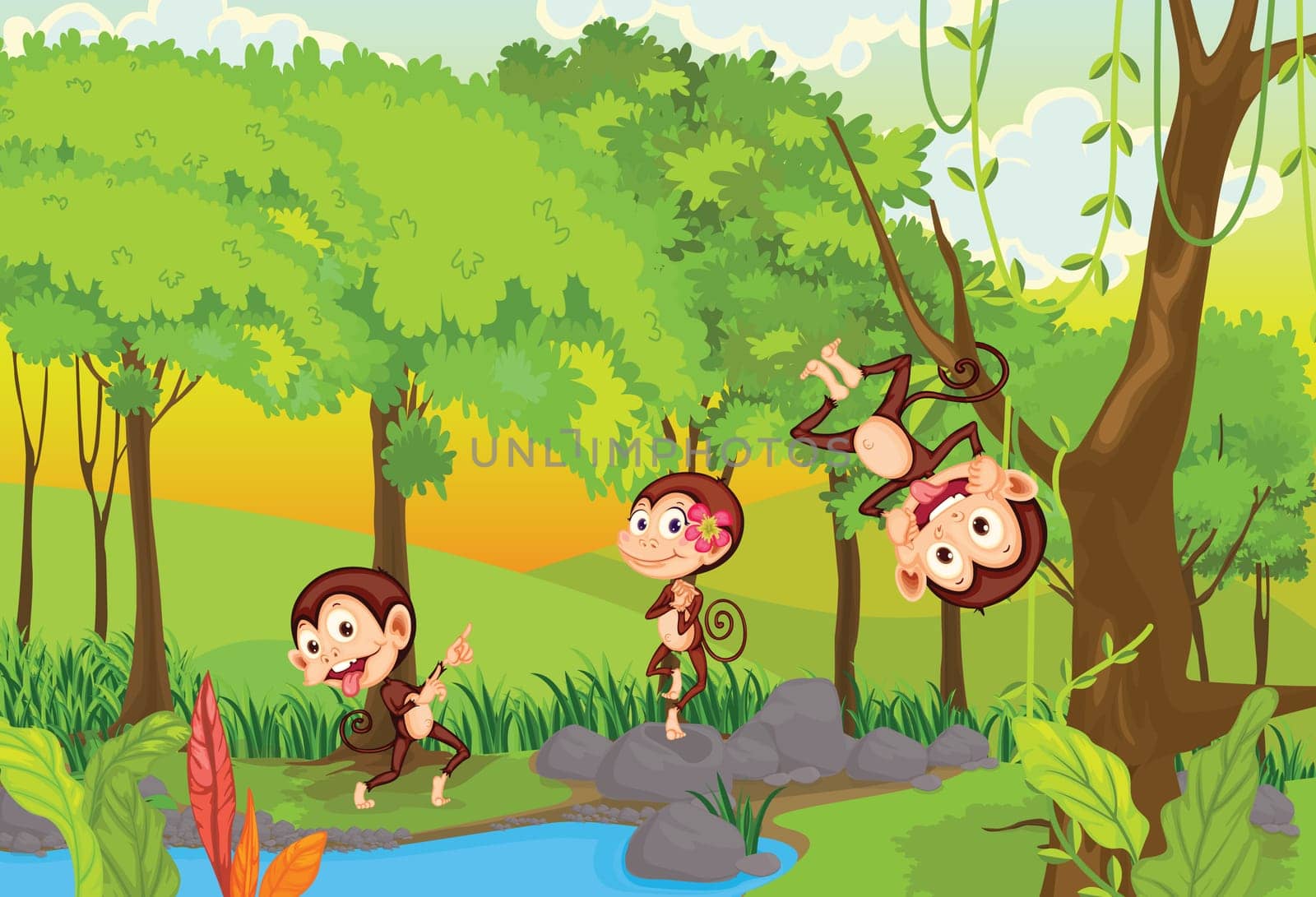 illustration of 3 cheeky monkeys