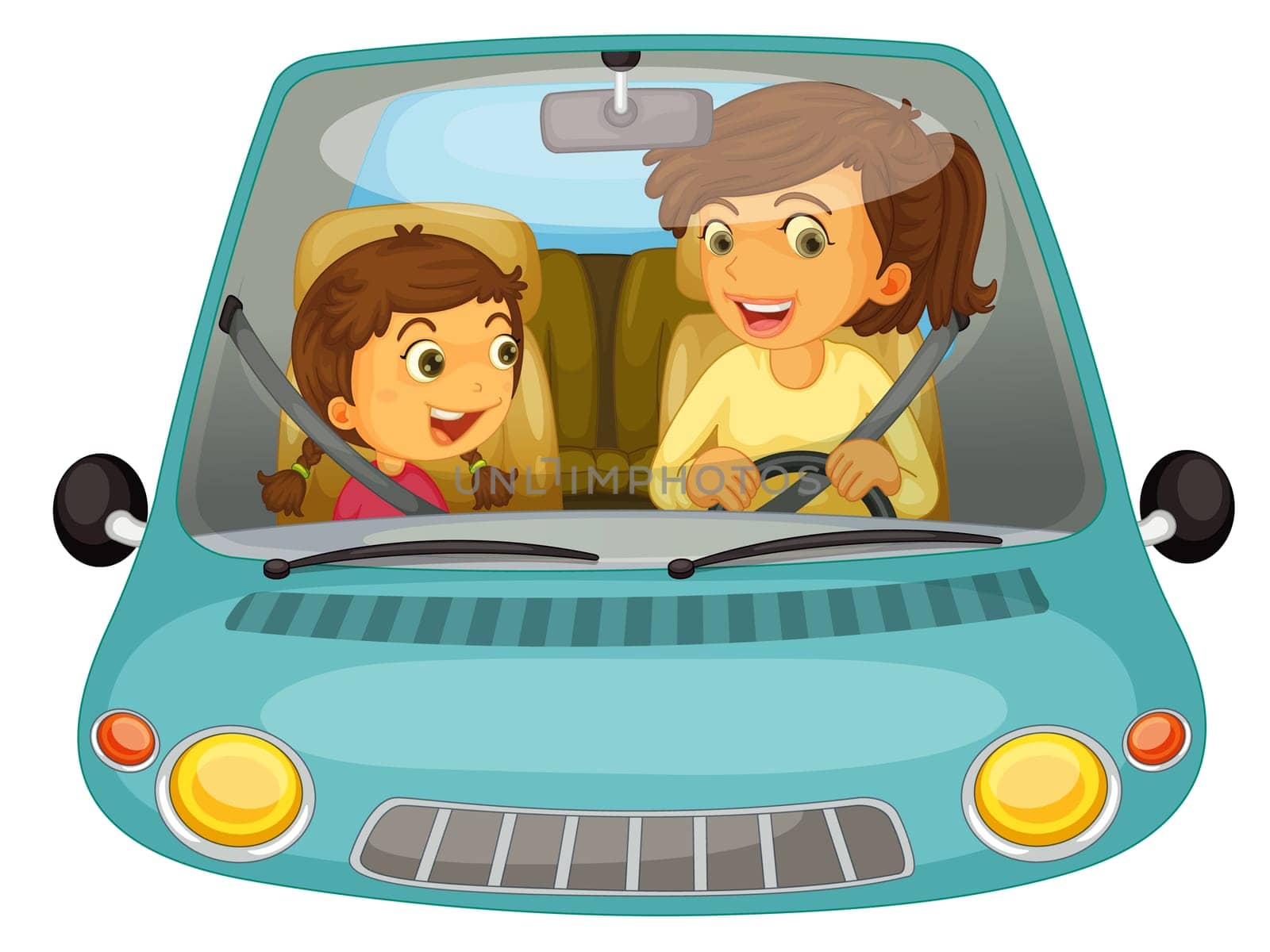 Illustration of mother and daughter driving