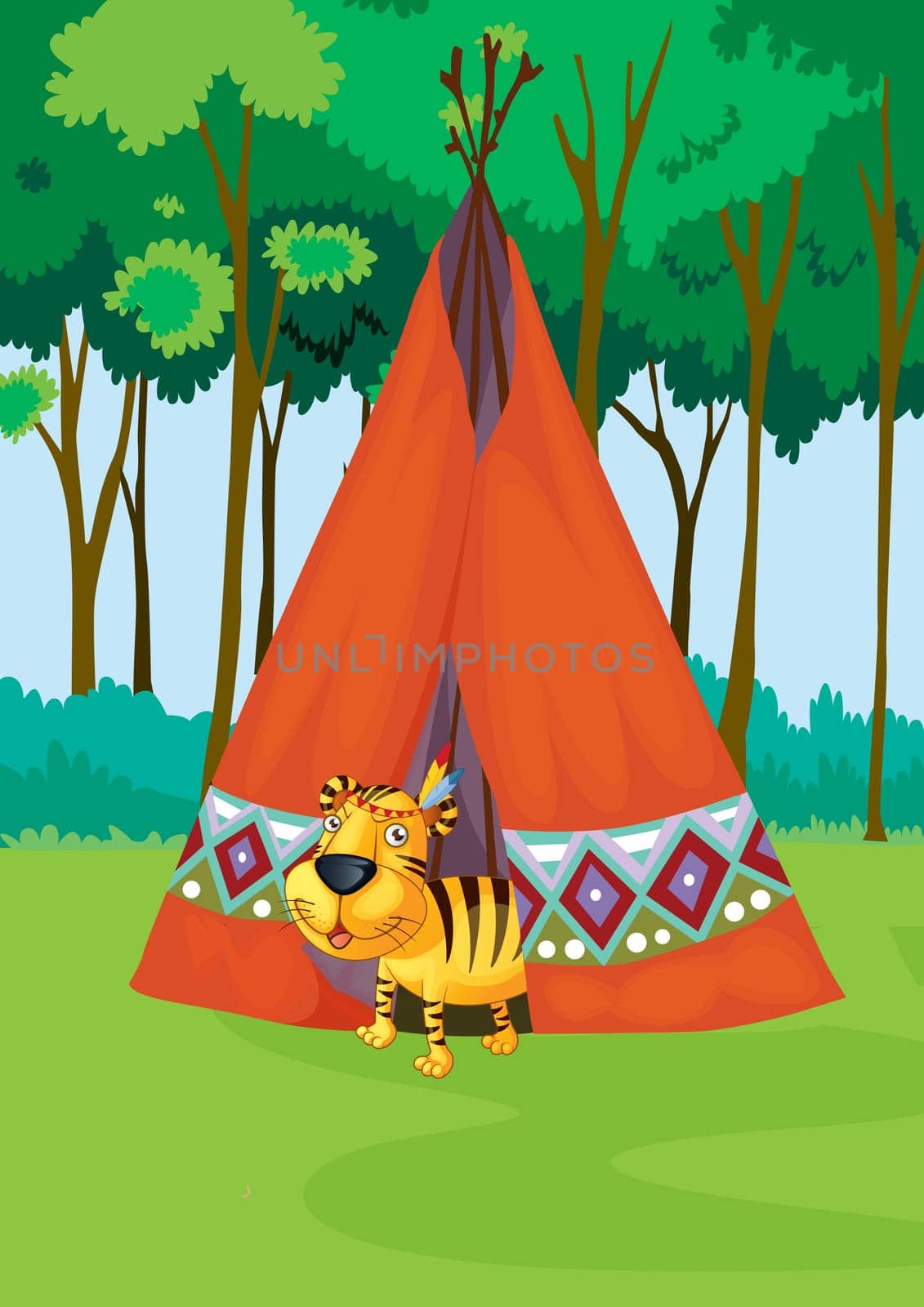 tiger coming out of a tent