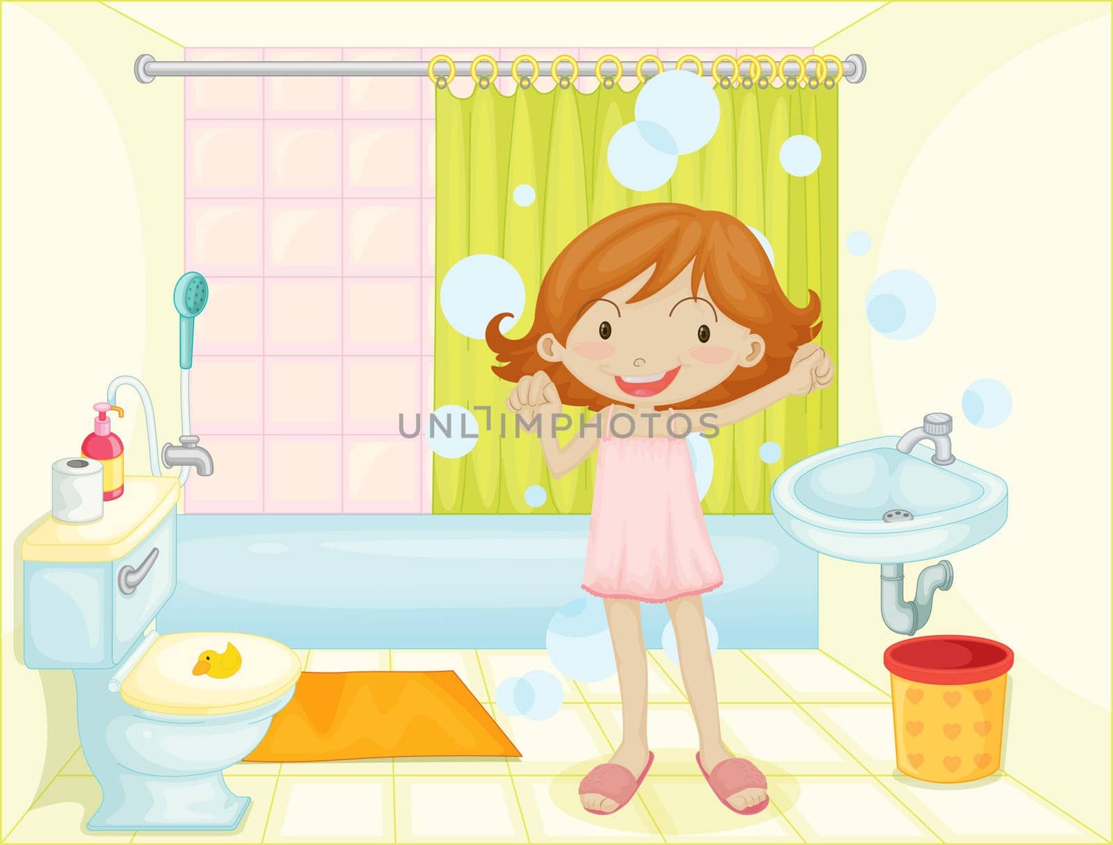 Child in bathroom illustration image