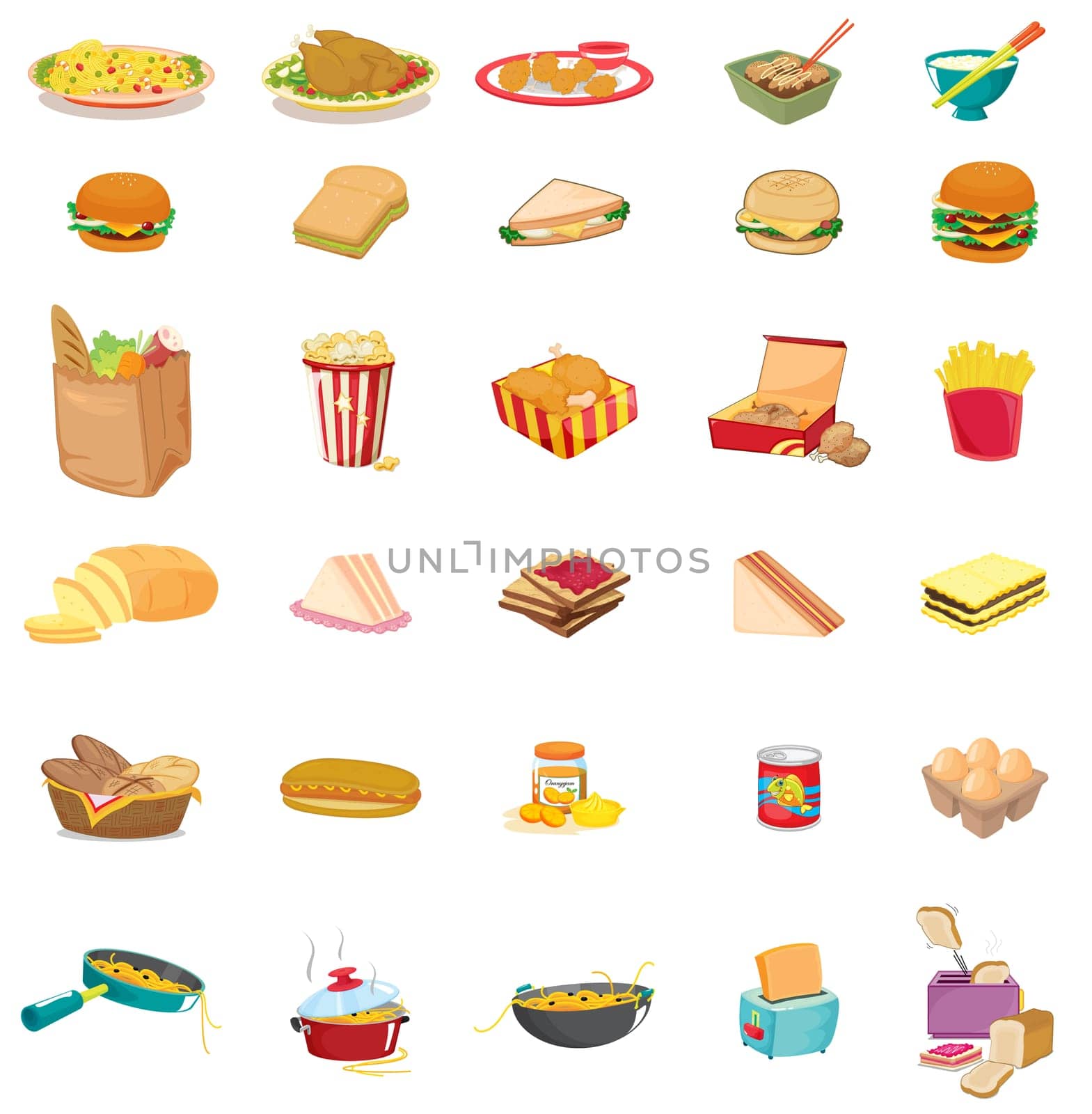 mixed food illustration on white