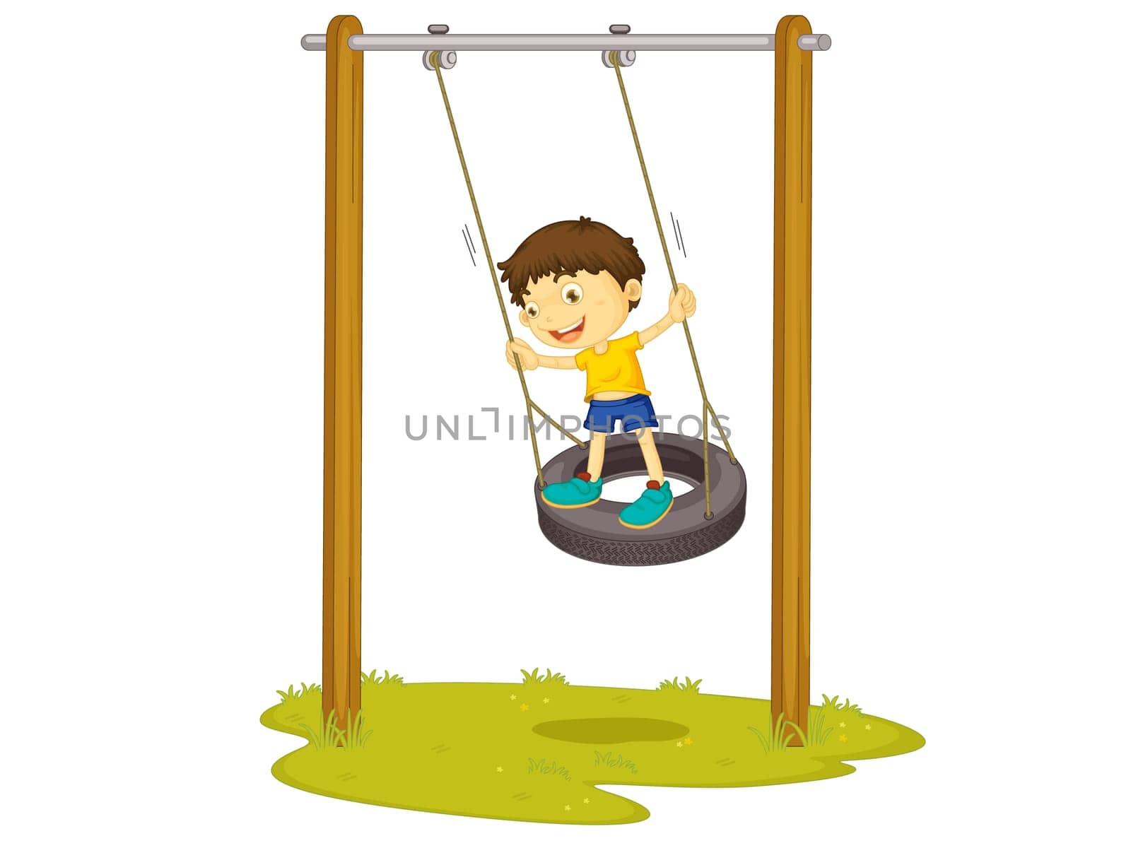 Illustration of a boy on a tyre swing
