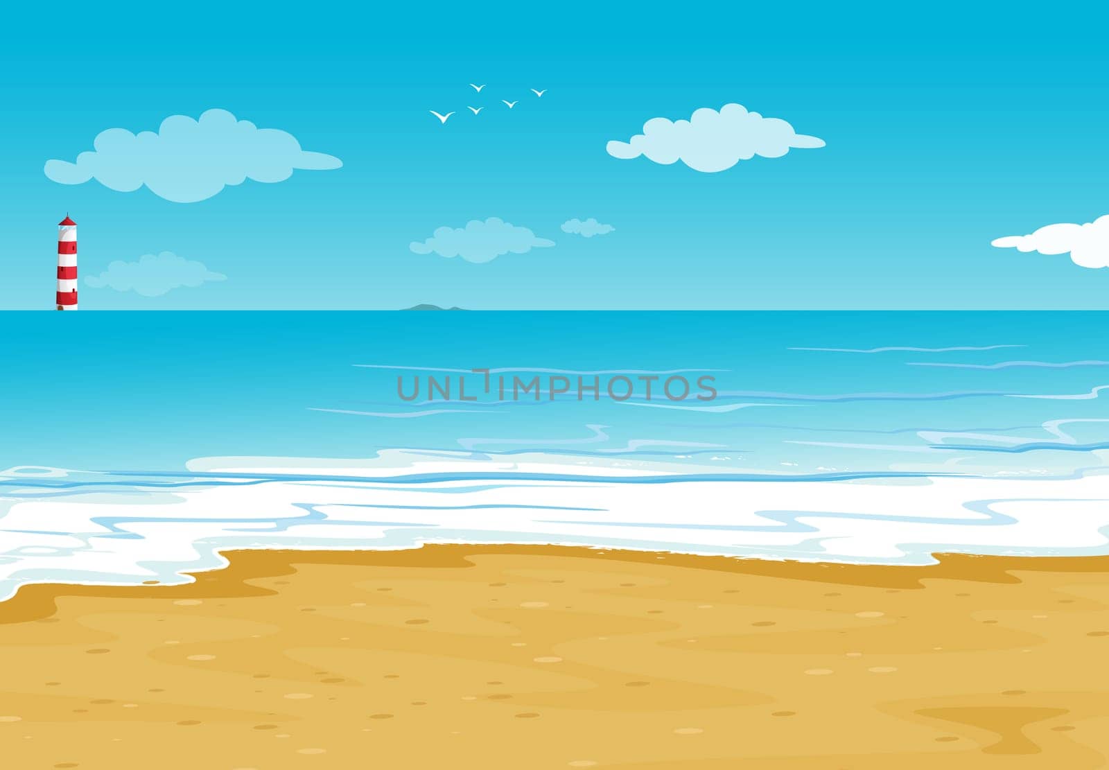 illustration of an ocean and a light house in a beautiful nature