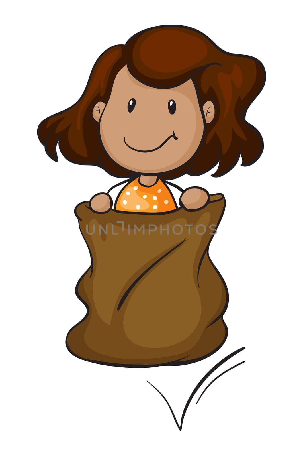 detailed illustration of a girl in a sack on white background