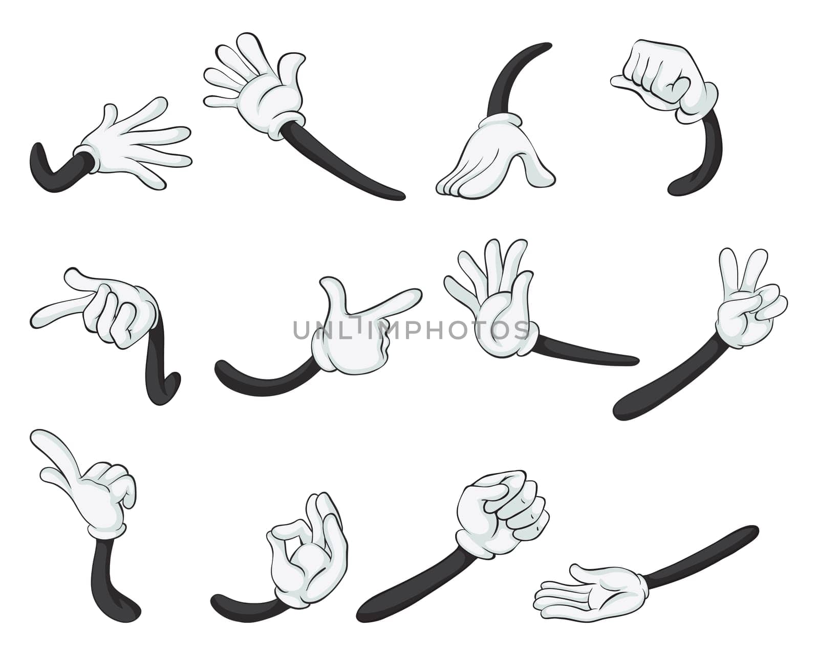 illustration of various hands on a white background