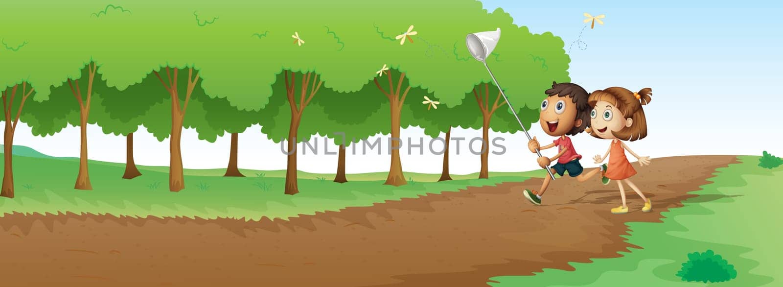 illustration of kids in a beautiful nature