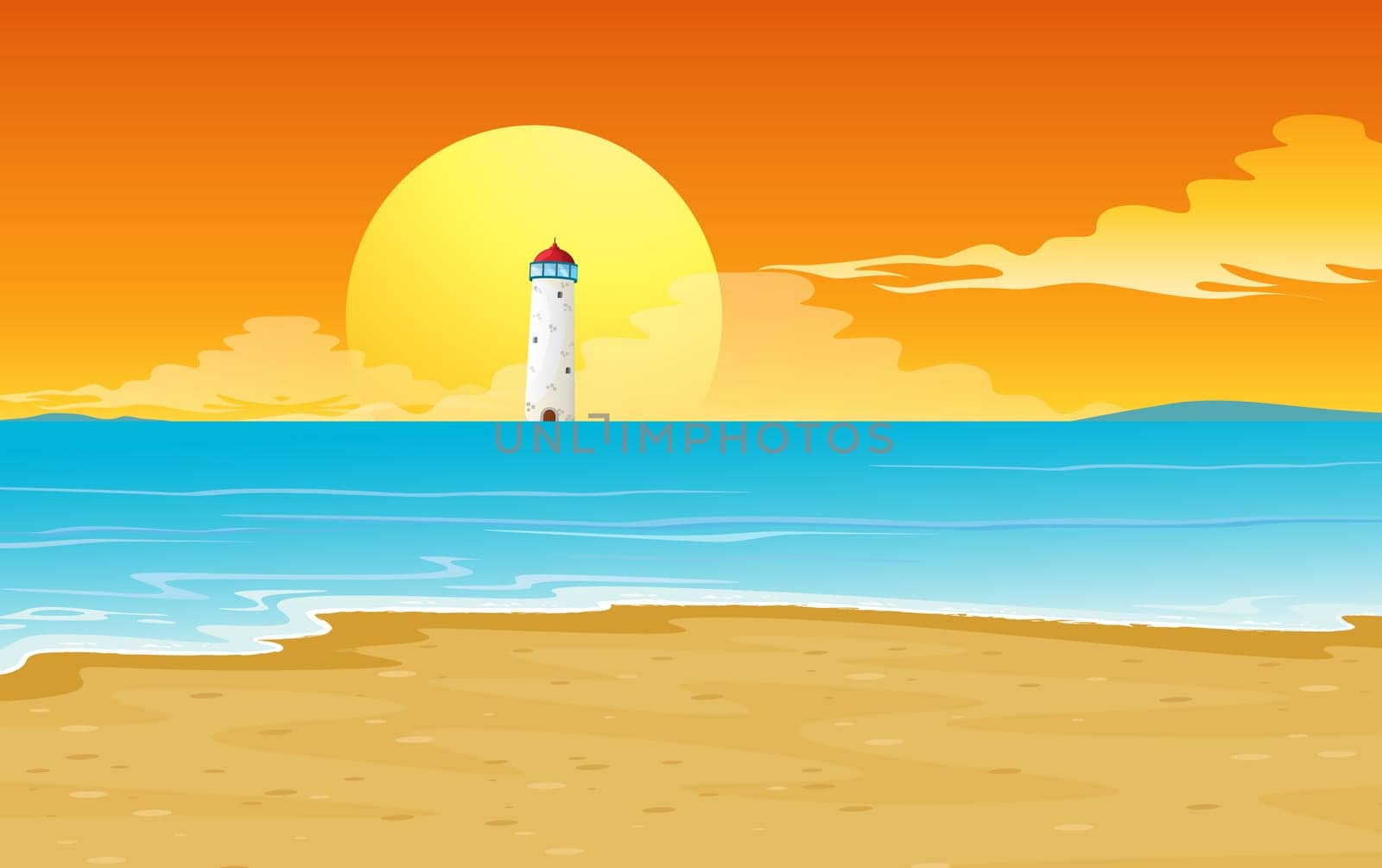 illustration of a light house and sun in nature