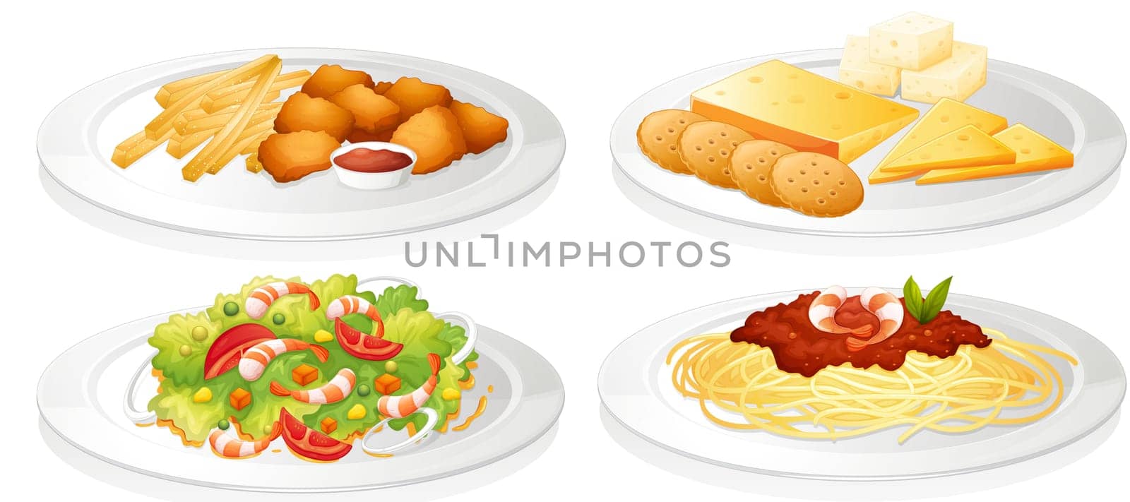 illustration of a various foods on a white background