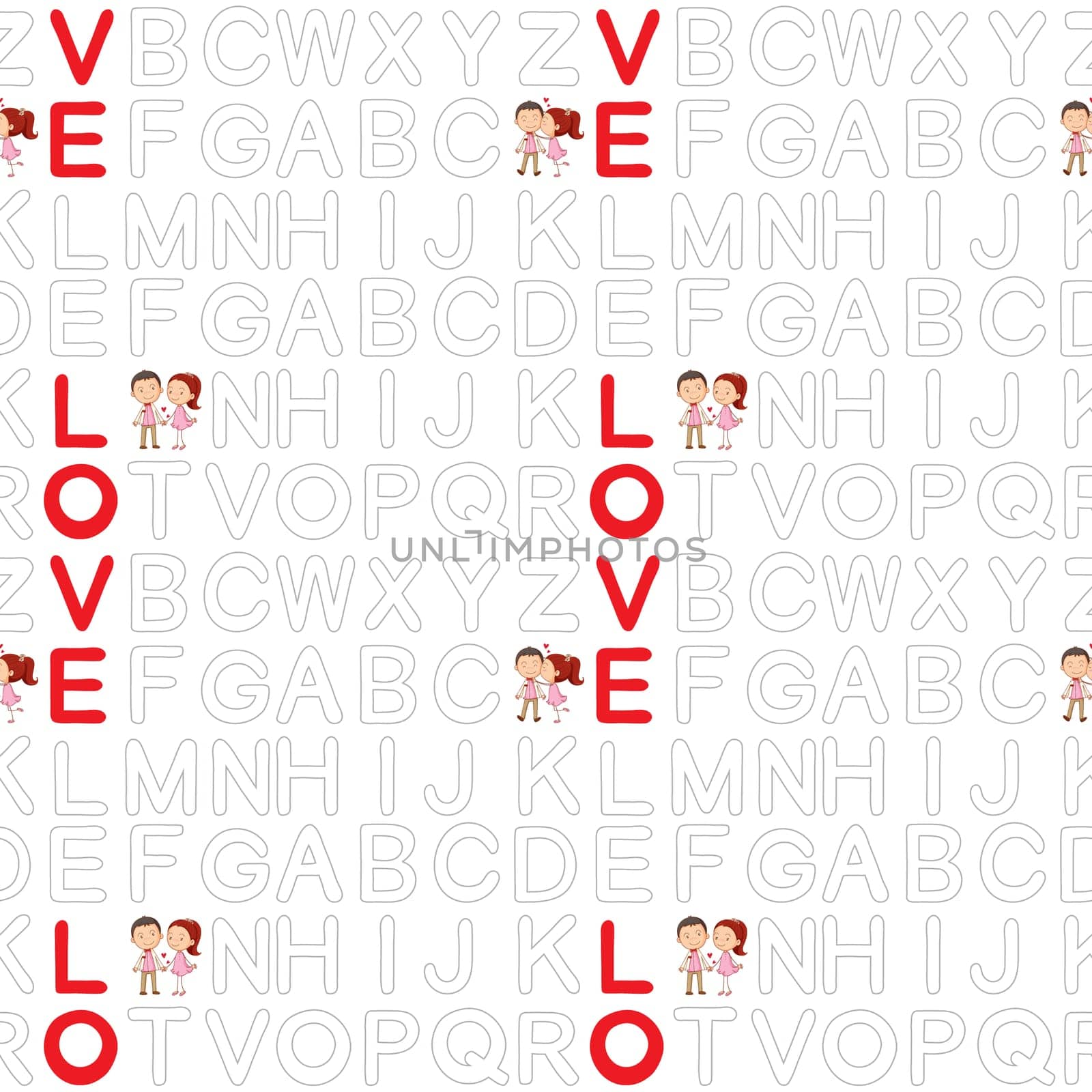 illustration of alphabets and kids on a white background