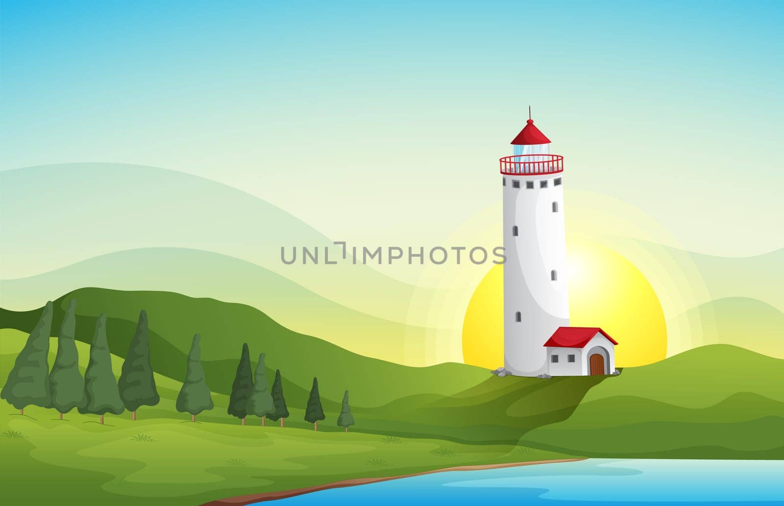 illustration of a light house in a beautiful nature