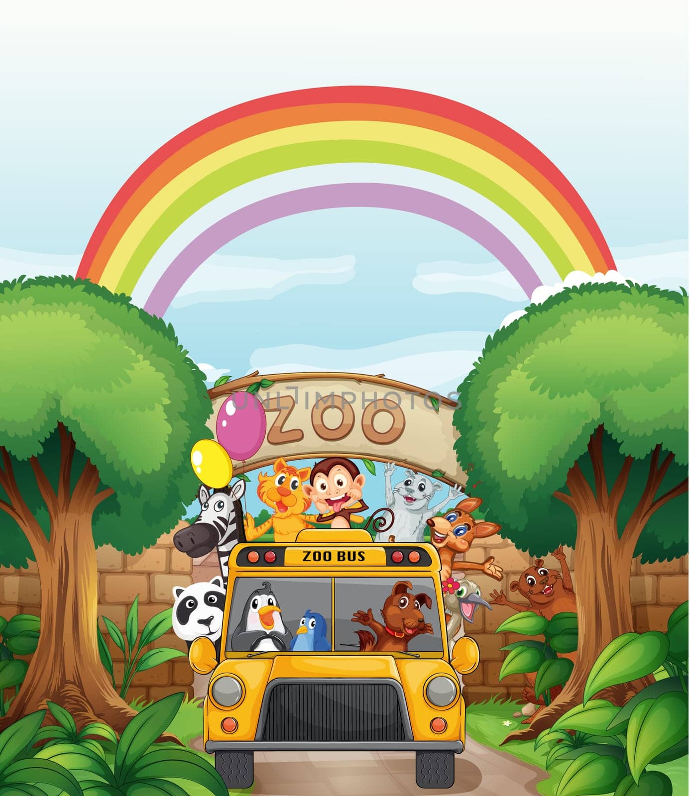 illustration of a zoo and the animals in a beautiful nature