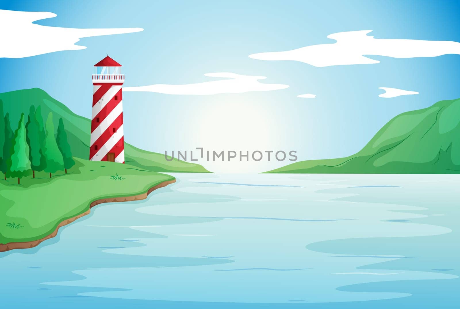 illustration of a light house in a beautiful nature