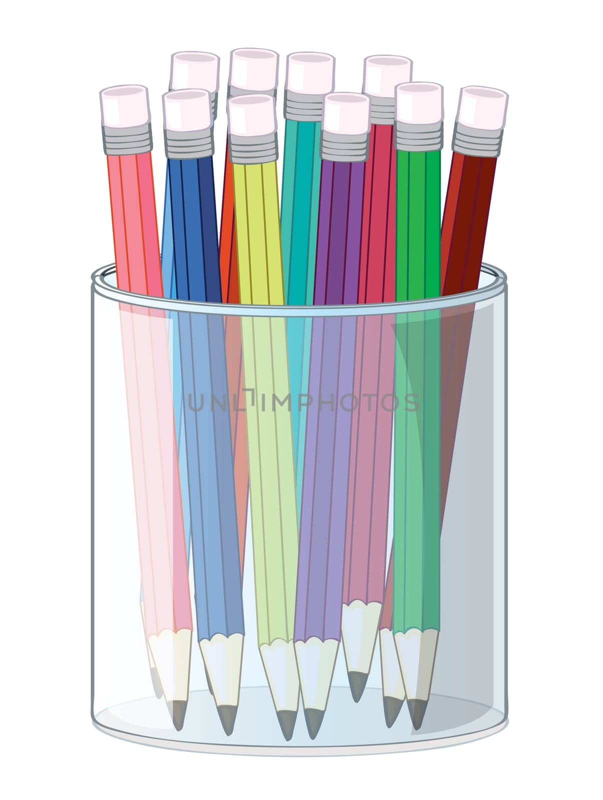 illustration of pencils and a cup on a white background