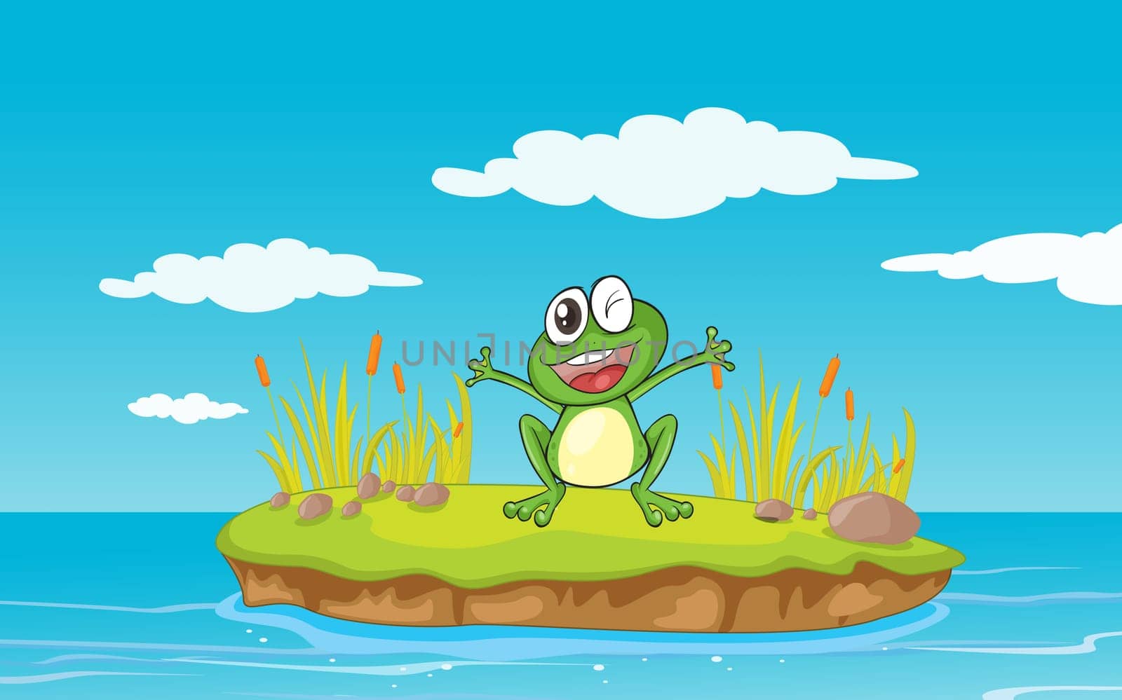 illustration of a frog and a water in a beautiful nature
