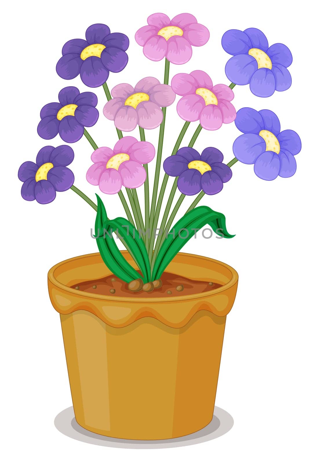 detailed illustration of flowers and a pot on a white background