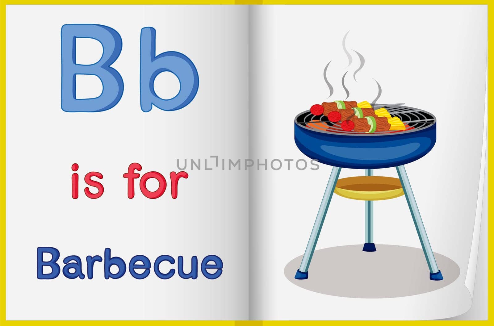 Illustrated voabulary learning sheet in a book