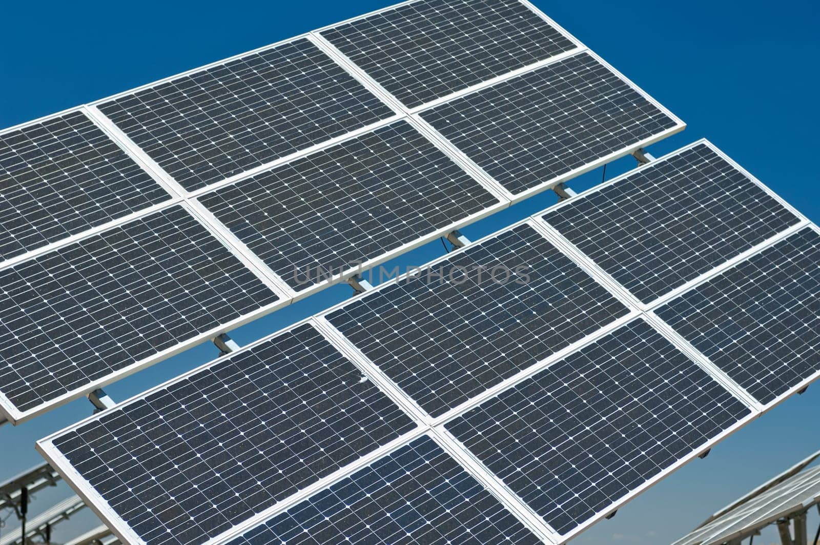 Photovoltaic silicon panels with tilted single axis track system in a small solar power plant, Portugal