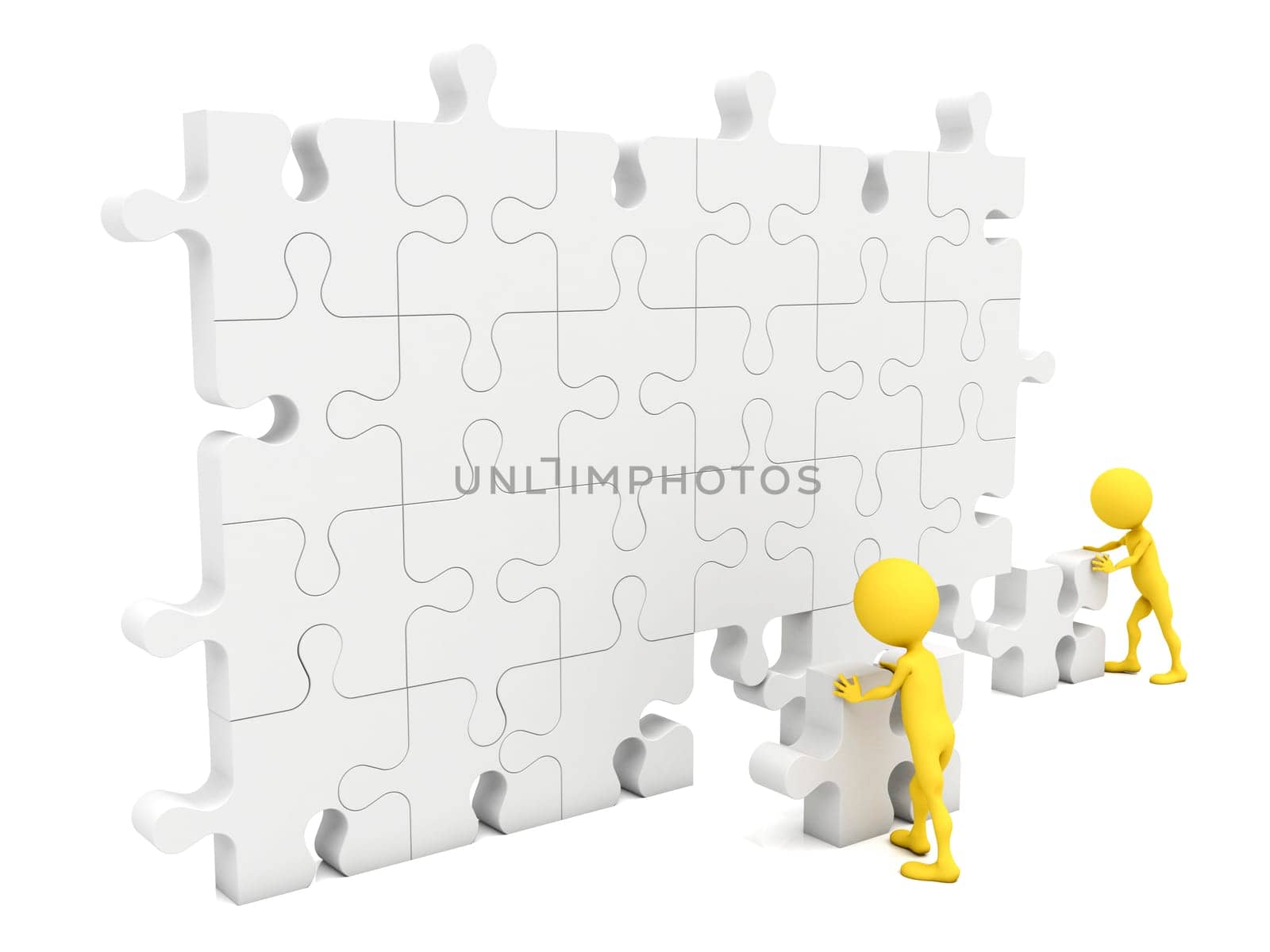 Men putting on a wall a piece missing