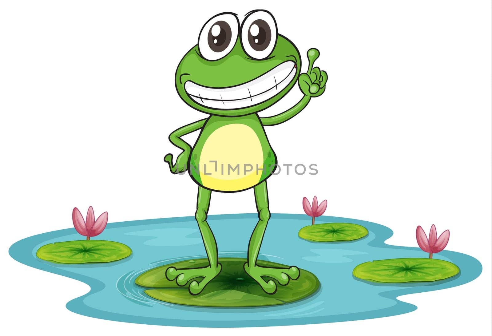 illustration of a frog with lotus plants on white