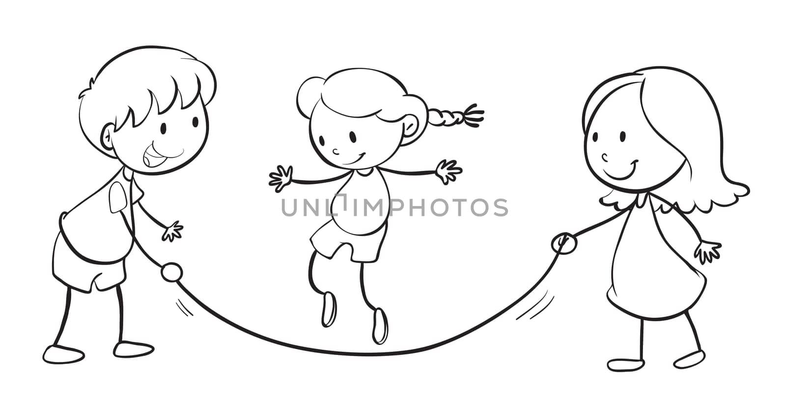 detailed illustration of kids playing on a white background