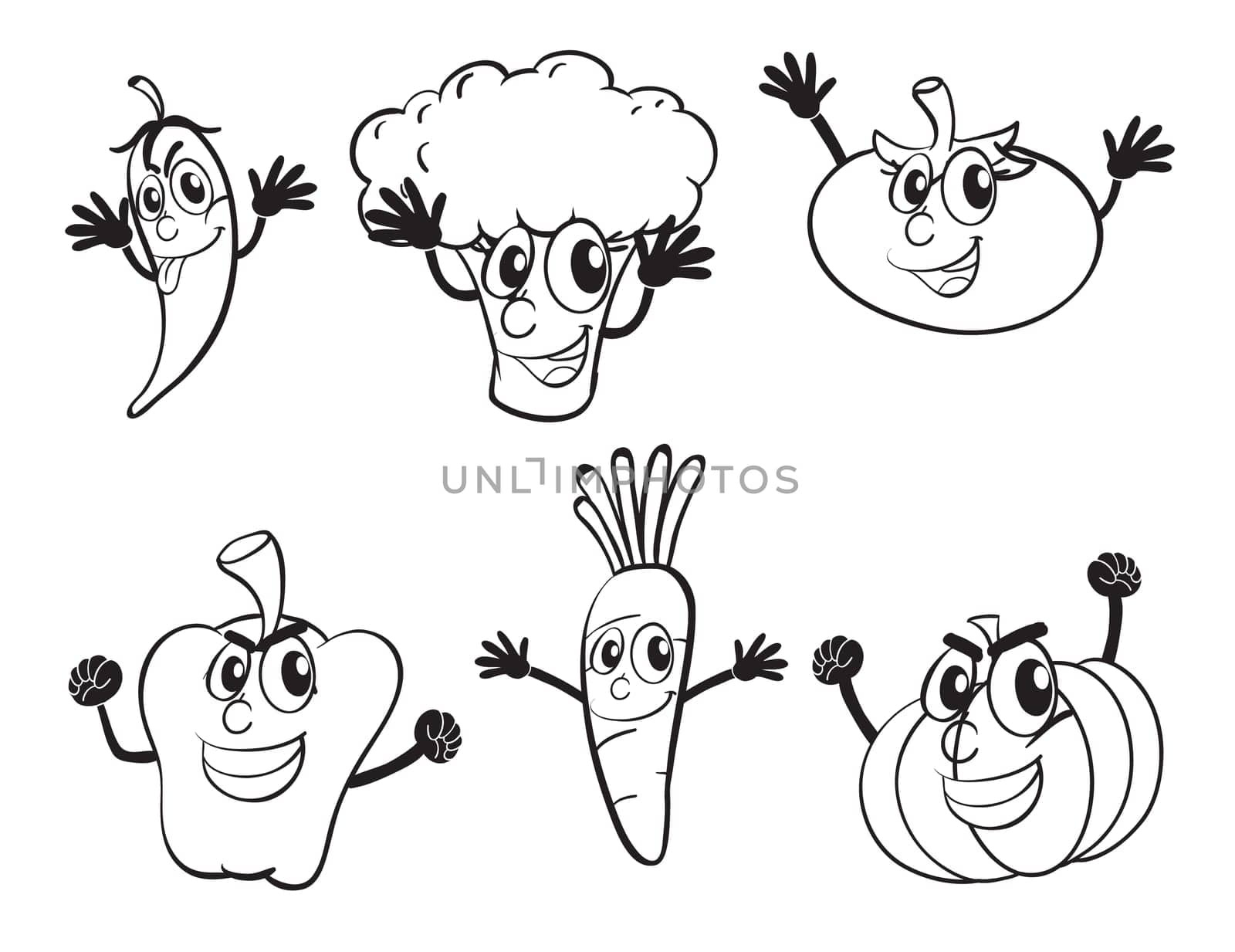 illustration of various vegetables on a white background