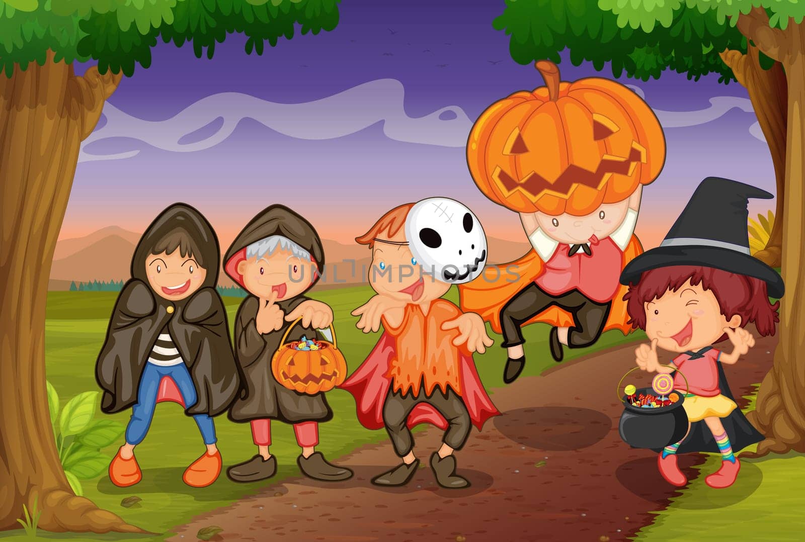 illustration of kids in jungle playing scary game